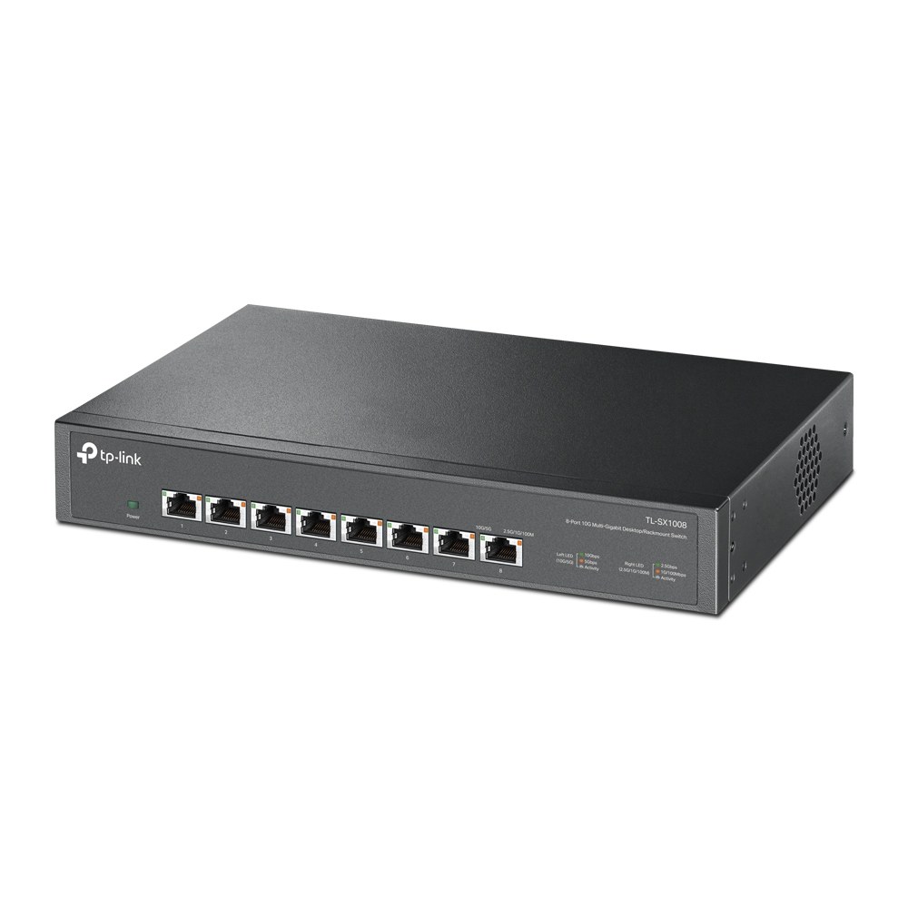 Фото Коммутато TP-Link 8-port Desktop/Rackmount 10G Unmanaged Switch, 8 100/1G/2.5G/5G/10G RJ-45 ports,  1 Fan with intelligent speed control, 100-240 VAC, 50/60 Hz.