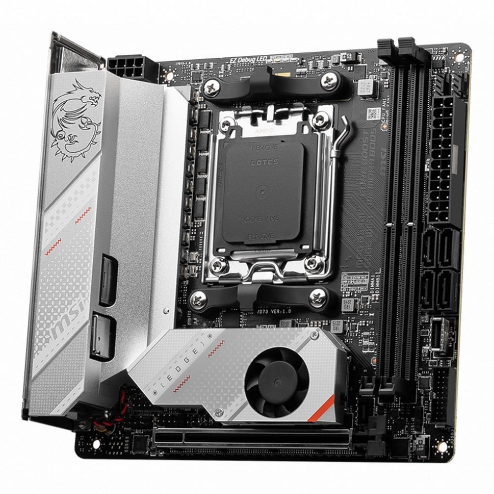 Фото Материнская плата MSI MPG B650I EDGE WIFI, AM5, AMD B650, 2xDDR5, 4xSATA, 2xM.2, 1xPCI-E 4.0 x16, 1xHDMI, 1x 2.5Gb LAN, 3xUSB-A 3.2 Gen 2, 2xUSB-A 3.2 Gen 1, 1xUSB-C 3.2 Gen 2x2, 3x3.5 мм, 7.1, Mini-ITX
