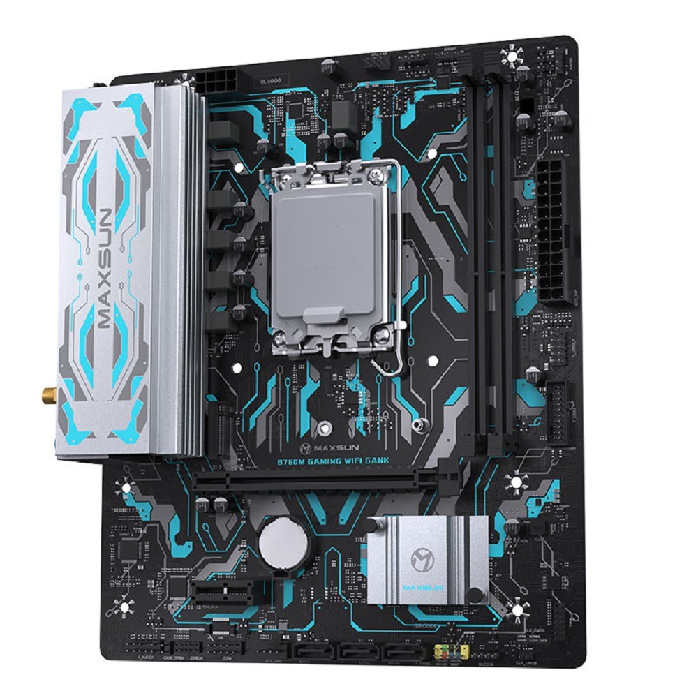 Фото Материнская плата Maxsun MS-B760M GAMING WIFI GANK V2, LGA 1700, Intel B760, 2xDDR5, 4xSATA, 1xM.2, 1xPCIe 4.0 x16, 1xPCIe 3.0 x4, 1xHDMI, 1xVGA, 1x1Gb LAN, 2xUSB 3.2 Gen 2, 4xUSB 2.0, Bluetooth, Wi-Fi 802.11ax, 7.1, Micro-ATX