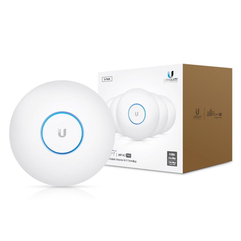 Фото Комплект точек доступа [UAP-AC-PRO-5-EU] Ubiquiti UniFi AP AC Pro (5-pack) из 5ти точек доступа, 2.4/5 ГГц, 3x3 MIMO, до 1300+450 Мбит/с, 2 гигабитных сетевых порта, поддержка питания IEEE 802.3af PoE/802.3at PoE+. Дистанция связи до 122 метров.