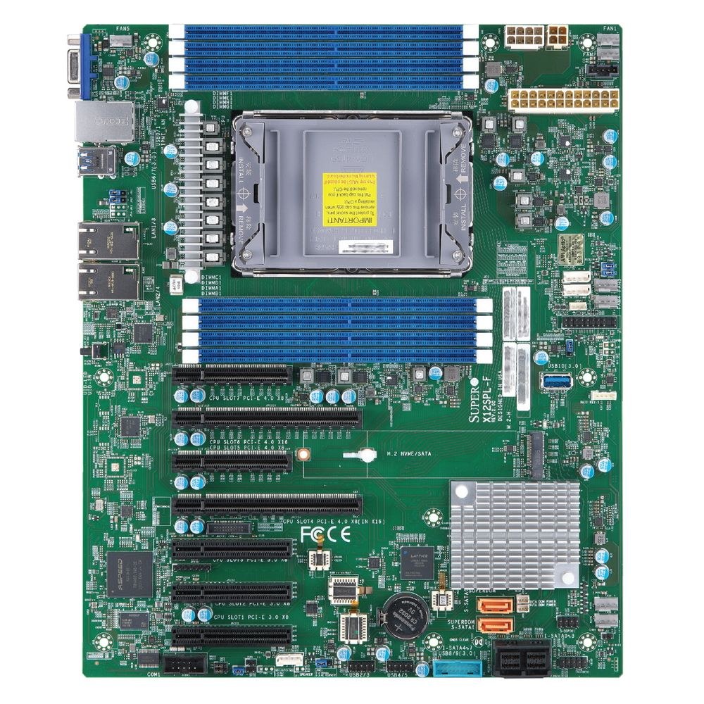 Фото Материнская плата серверная SuperMicro X12SPL-F-B, сокет LGA4189, Intel C621A, DDR4 ECC, 8xDDR4, 2xPCIe 4.0 x16, 5xPCIe x8, 10xSATA, 1xM.2, 2xUSB 3.2, 2xUSB 2.0, 2xRJ-45, VGA, ATX