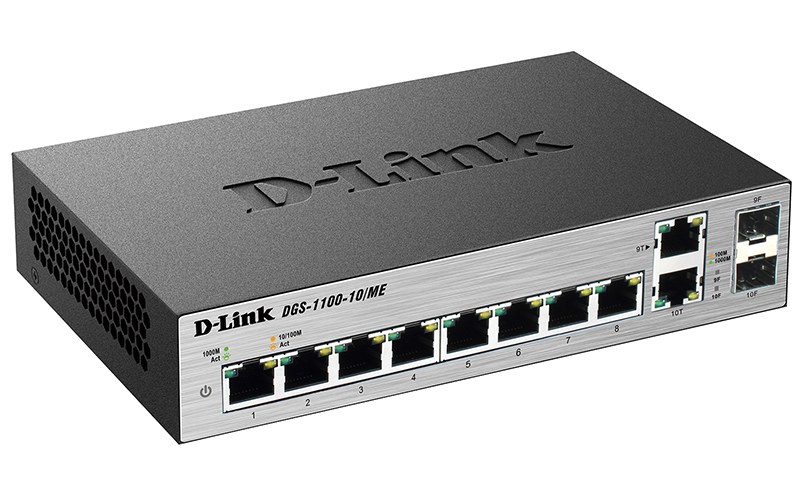 Фото Коммутатор D-Link DGS-1100-10/ME/A1A/A2A, 8×1 Гбит/с + 2×1 Гбит/с Combo, настраиваемый