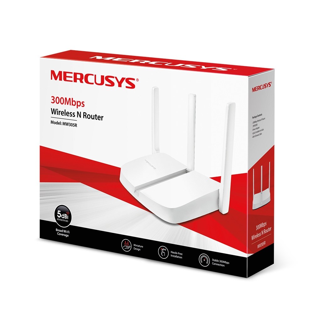 Фото Маршрутизатор Mercusys MW305R Wi-Fi роутер 300 Мбит/с 2,4 ГГц, 1 порт WAN 10/100 Мбит/с + 4 порта LAN 10/100 Мбит/с, 2 фиксированные антенны