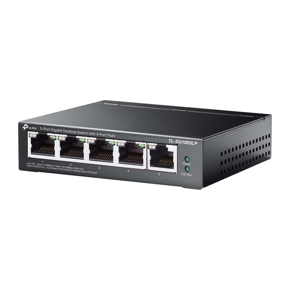 Фото Коммутатор TP-Link 5-Port Gigabit Unmanaged Switch with 4-Port PoE+, metal case, desktop mount, PoE budget 40W.