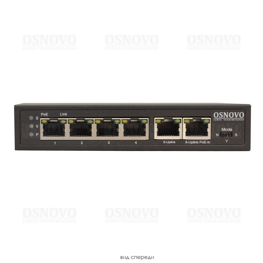 Фото Коммутатор Osnovo SW-20600/D удлинитель FE на 6 портов с питанием по PoE, 4 *10/100 Base-T PoE, 1 *10/100 Base-T Uplink с поддержкой питания по PoE (до 90W), 1 *10/100 Base-T Uplink, PoE на порт - до 30W, суммарно до до 87W