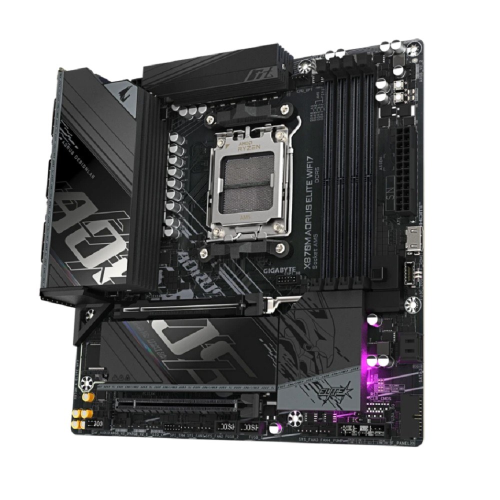 Фото Материнская плата Gigabyte X870M AORUS ELITE WIFI7, AM5, AMD X870, 4xDDR5, 4xSATA, 4xM.2, 1xPCIe 5.0 x16, 1xPCIe 4.0 x4, 1xPCIe 3.0 x2, 1xHDMI, 2xUSB Type-C, 1x2.5Gb LAN, Wi-Fi 7, Bluetooth 5.4, 2xUSB-C USB4, 2xUSB-A 10Gbps, 4xUSB-A 5Gbps, 4xUSB-A 2.0, S/