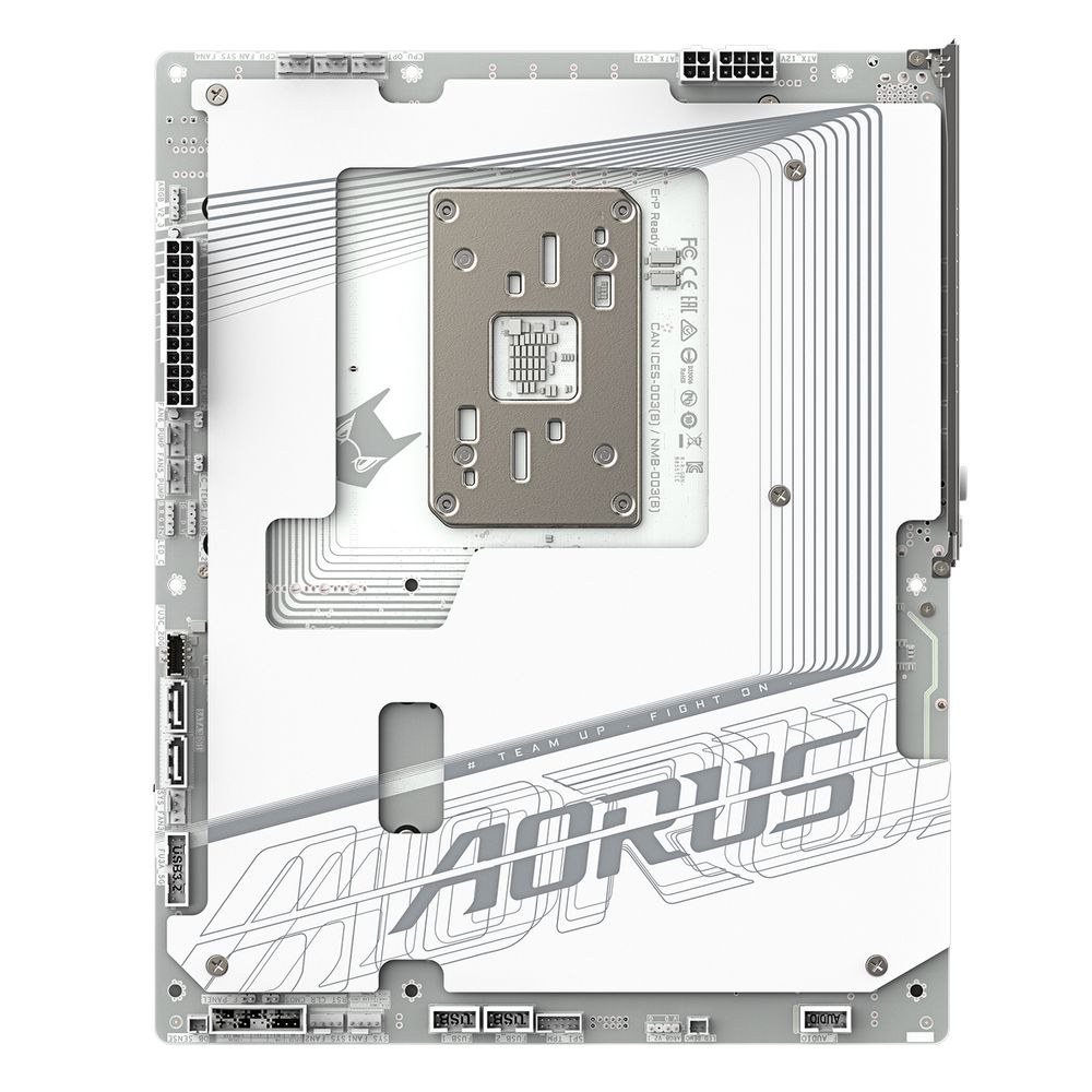 Фото Материнская плата Gigabyte B850 AORUS STEALTH ICE, AM5, AMD B850, 4xDDR5, 2xSATA, 4xM.2, 1xPCIe 5.0 x16, 1xPCIe 4.0 x4, 1xHDMI, 1x5Gb LAN, Wi-Fi 7, Bluetooth 5.4, 1xUSB-C 10Gbps, 2xUSB-A 10Gbps, 4xUSB-A 5Gbps, 4xUSB-A 2.0, 2x3.5 мм, 7.1, ATX