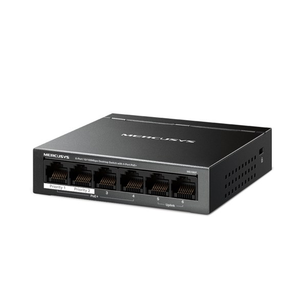 Фото Коммутатор настольный Mercusys MS106P с 6 портами 10/100 Мбит/с (4 порта PoE+)
