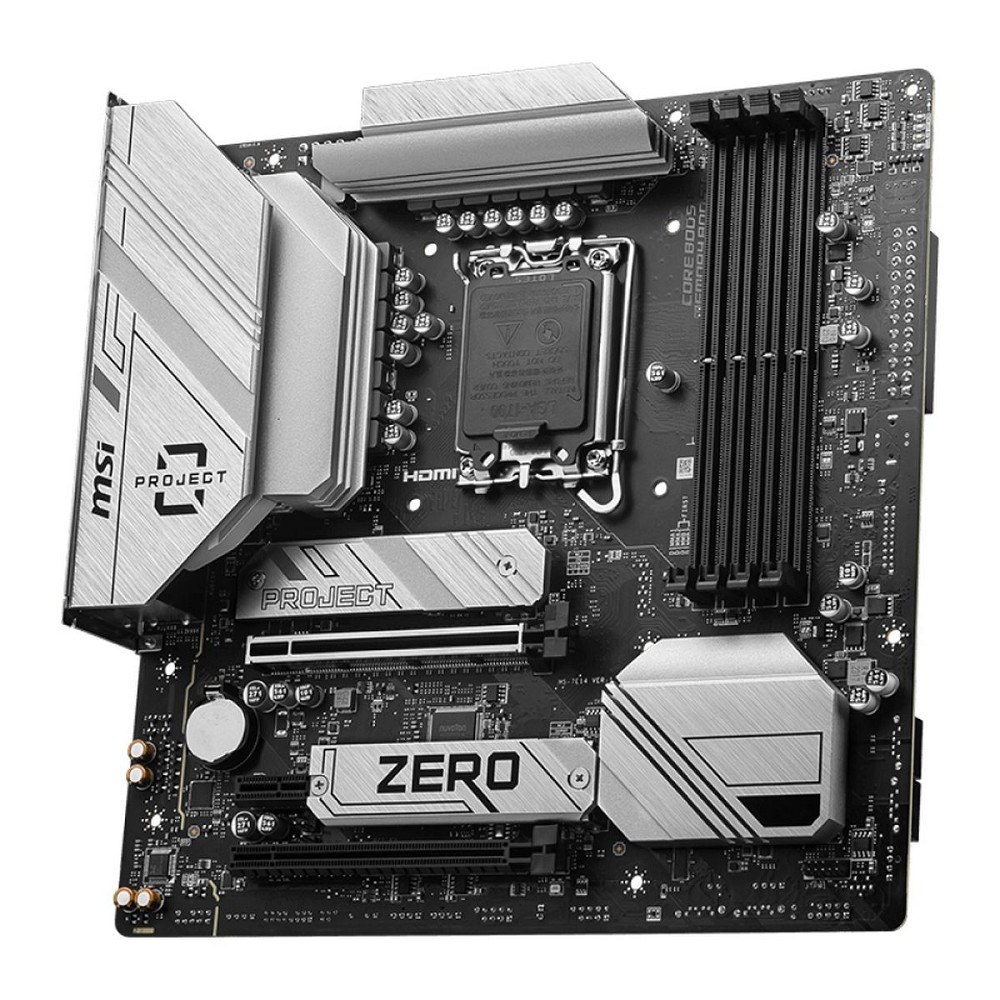 Фото Материнская плата MSI B760M PROJECT ZERO,(Обратное подключение разъемов) LGA 1700, Intel B760, 4xDDR5, 4xSATA, 2xM.2, 1xPCIe 5.0 x16, 1xPCIe 4.0 x4, 1xPCIe x1, 1xHDMI, 1xDP, 3xUSB 3.2 Gen 2, 4xUSB 2.0, 1xUSB 3.2 Gen 2x2, 1x 2.5Gb LAN, 5x3.5 мм, 7.1, mATX