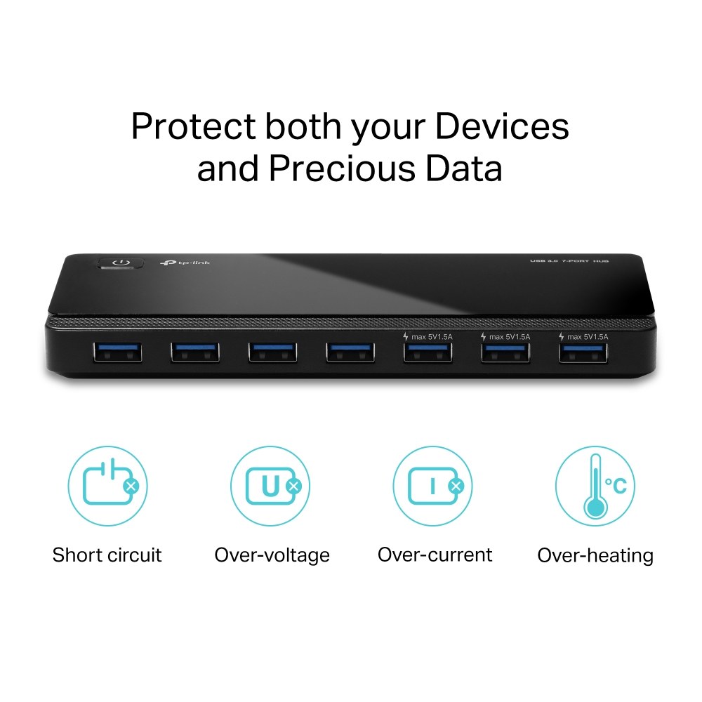 Фото Сетевое оборудование TP-Link UH700 7 ports USB 3.0 Hub,Desktop, a 12V/2.5A Power Adapter included