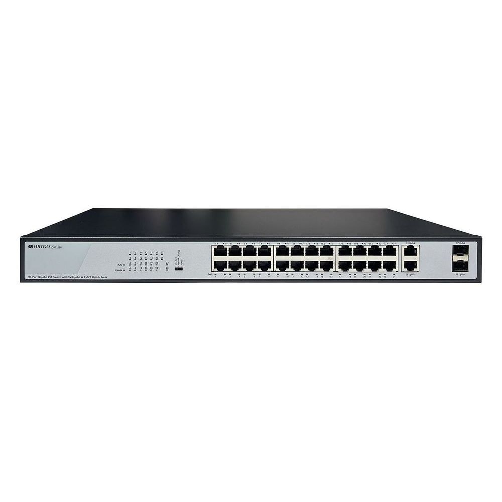 Фото Коммутатор неуправляемый PoE ORIGO Unmanaged Switch 26x1000Base-T (24x1000Base-T PoE), 2xCombo 1000Base-T/SFP, PoE Budget 370W, Long-range PoE up to 250m, 19" w/brackets