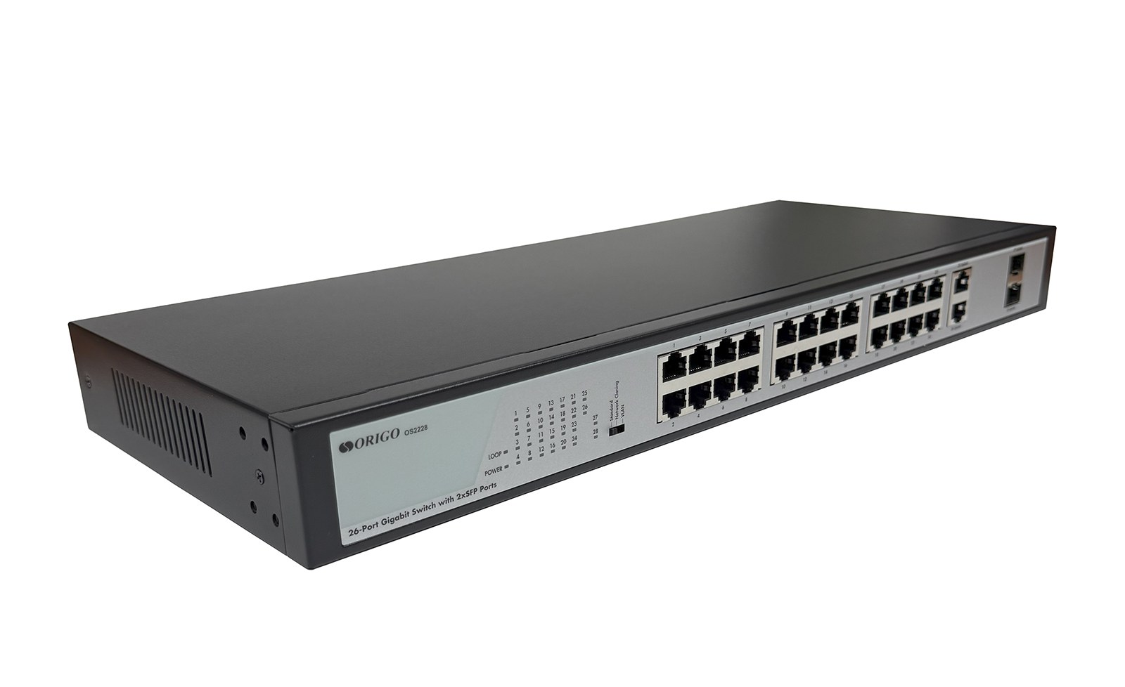 Фото Коммутатор неуправляемый ORIGO 26x1000Base-T, 2x1000Base-X SFP, комплект для установки в 19" стойку