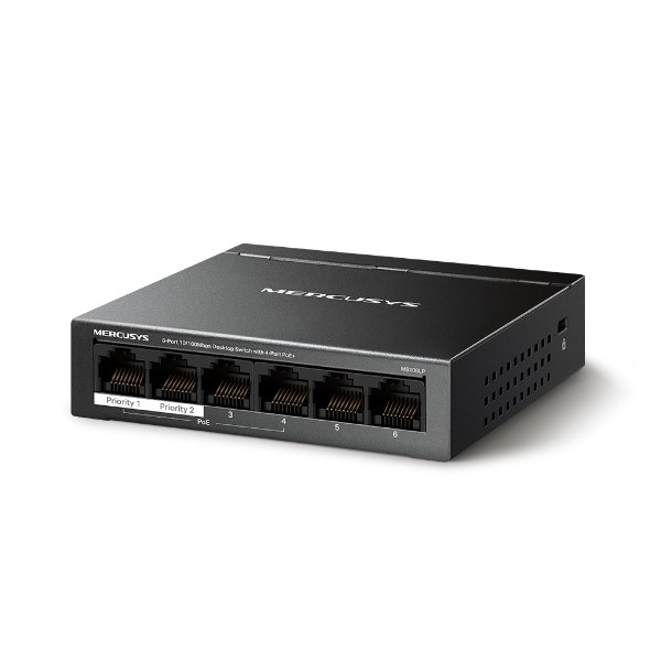 Фото Коммутатор настольный Mercusys MS106LP с 6 портами 10/100 Мбит/с (4 порта PoE+)