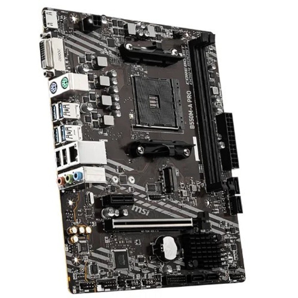 Фото Материнская плата MSI B550M-A PRO, AM4, AMD B550, 2xDDR4, 4xSATA, 1xM.2, 1xPCIe 4.0 x16, 1xPCIe x1, 1xDVI-D, 1xHDMI, 1x 1Gb LAN, 2xUSB 2.0, 4xUSB 3.2 Gen 1, 3x3.5 мм, 7.1, mATX
