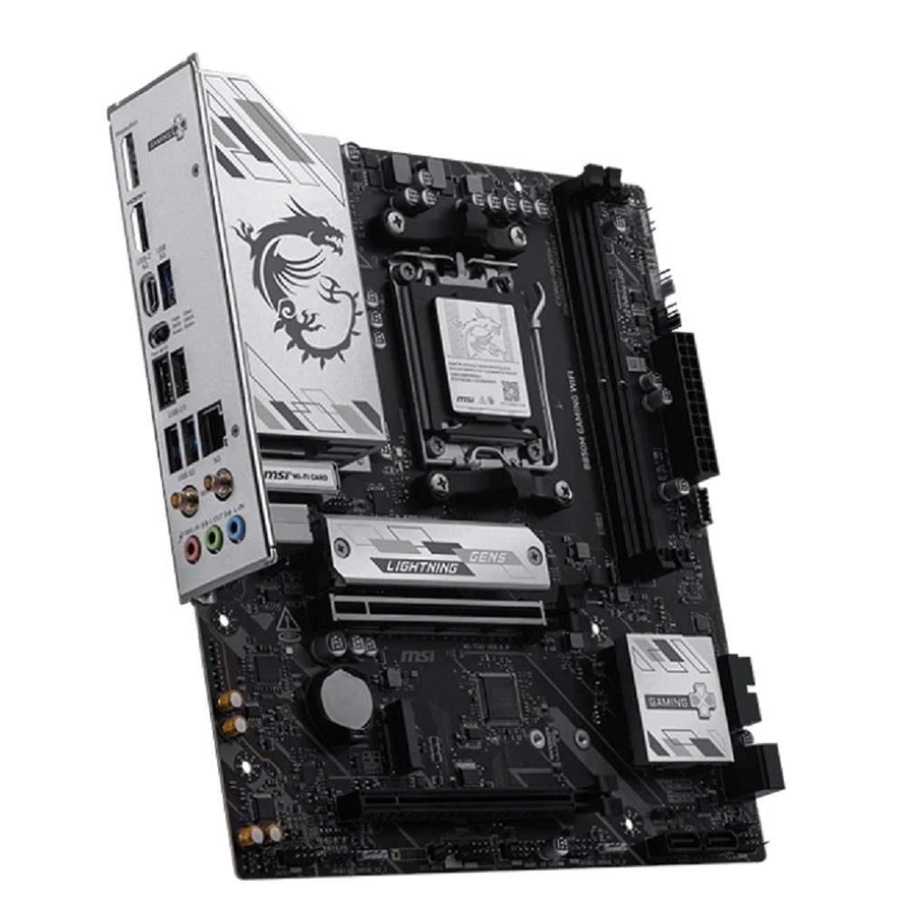 Фото Материнская плата MSI B850M GAMING WIFI, AM5, AMD B850, 2xDDR5, 4xSATA, 2xM.2, 1xPCIe 5.0 x16, 1xPCIe 4.0 x16, 1xDP, 1xHDMI, 1x2.5Gb LAN, Wi-Fi 7, Bluetooth 5.4, 1xUSB-C 10Gbps, 3xUSB-A 5Gbps, 2xUSB-A 2.0, 2x3.5 мм, 7.1, mATX