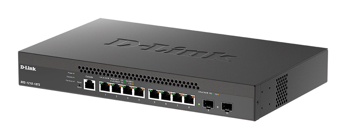 Фото Коммутатор D-Link DXS-1210-10TS/B1A 8G 2SFP+, 8×1 Гбит/с + 2×10 Гбит/с SFP+, настраиваемый
