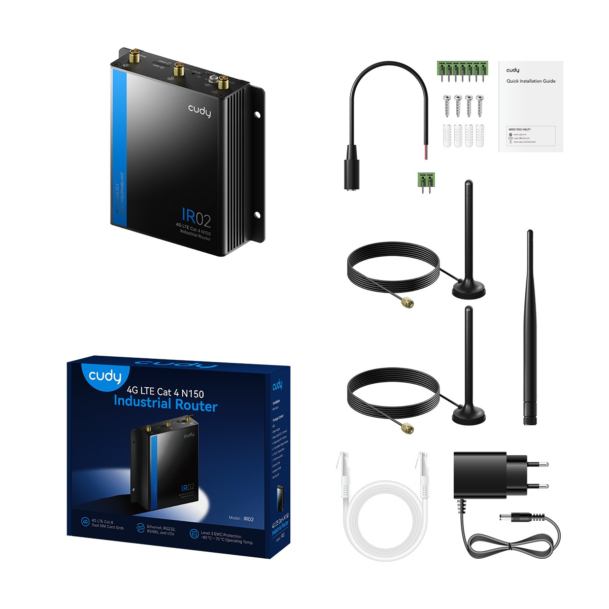 Фото Промышленный маршрутизатор Industrial 4G LTE Cat4 Wi-Fi Router, LTE Cat4, N150 WiFi, 2 x 10/100M RJ45 Ports, 2 x SIM Slots, 1 x RP-SMA(Wi-Fi), 2 x SMA(4G), 1 x 7-Pin Industrial interface(RS485/RS232/IO), 1x 2-Pin Power Port, Support Wide Range Voltage, Su