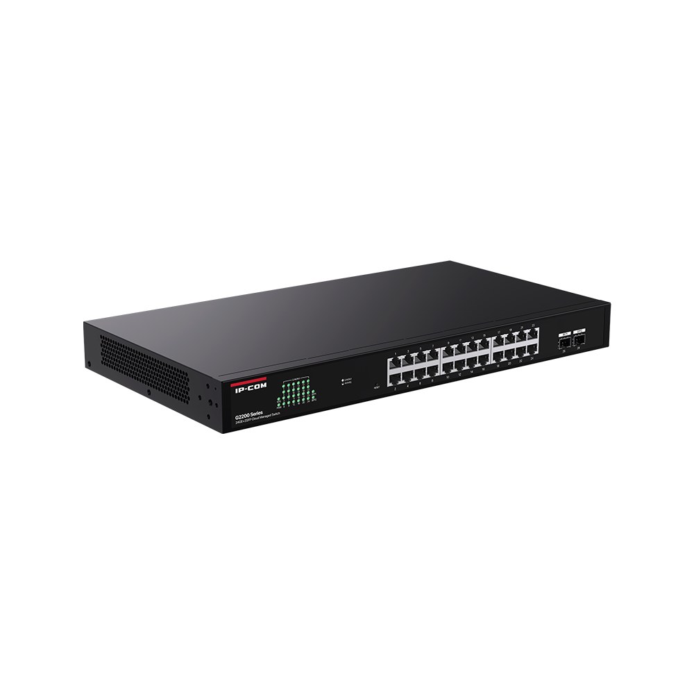 Фото Коммутатор управляемый IP-COM G2226F, 24x1 Гбит/с, SFP 2x1 Гбит/с, черный