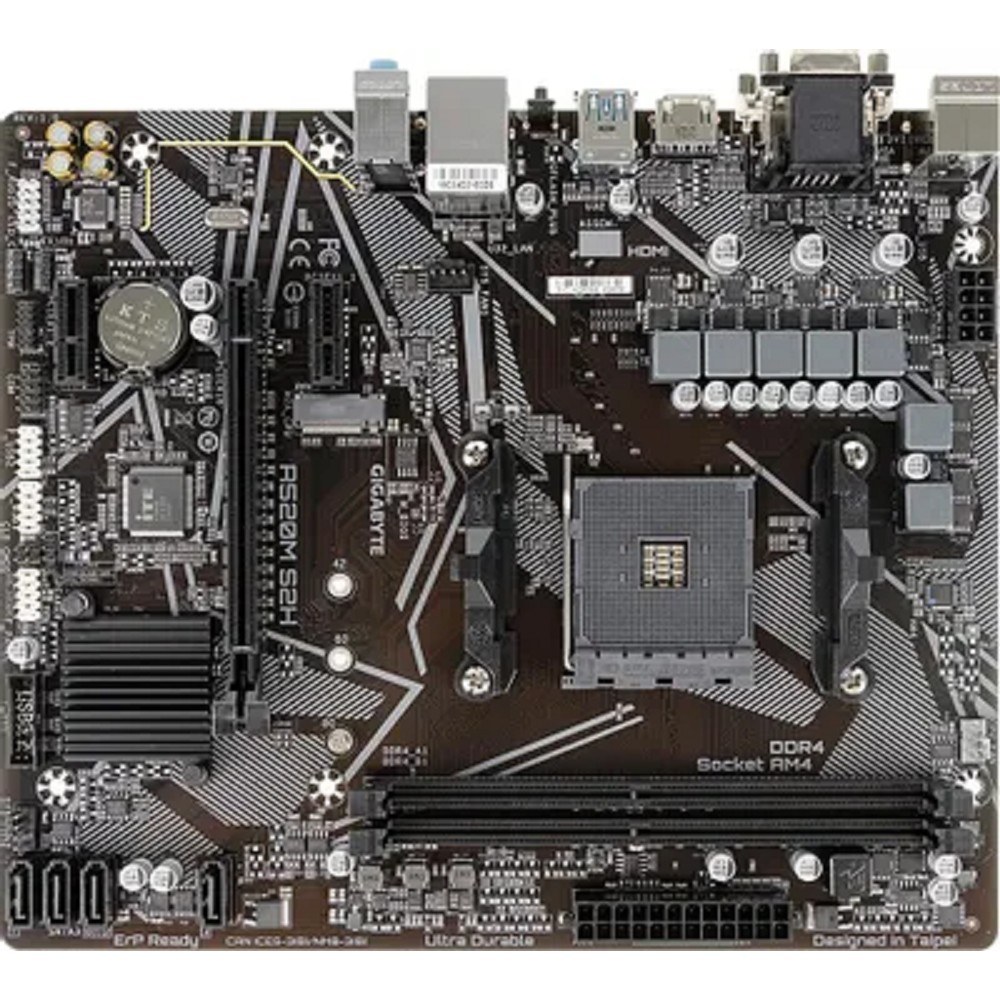 Фото Материнская плата Gigabyte A520M S2H, AM4, AMD A520, 2xDDR4, 4xSATA, 1xM.2, 1xPCIe 3.0 x16, 2xPCIe x1, 1xHDMI, 1xDVI-D, 1xVGA, 1x 1Gb LAN, 4xUSB-A 3.2 Gen 1, 2xUSB-A 2.0, 3x3.5 мм, 7.1, mATX