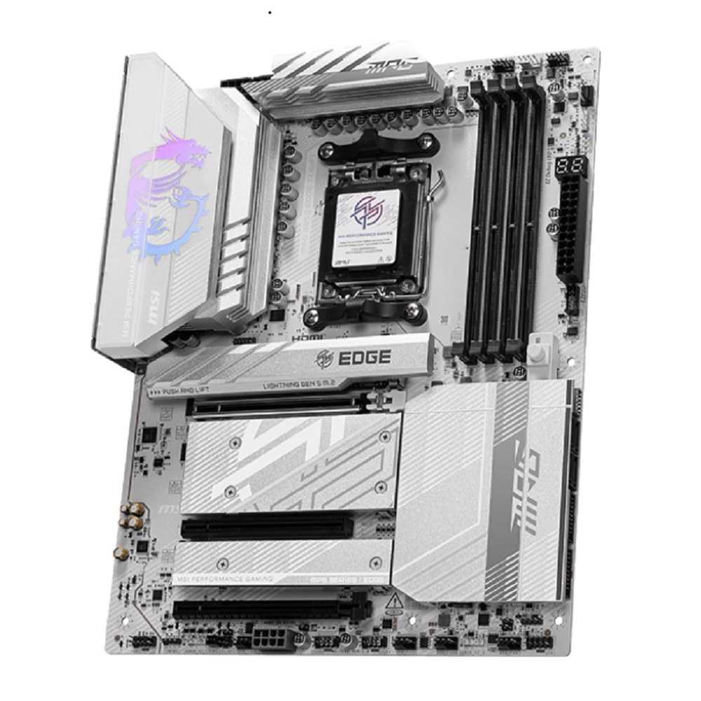 Фото Материнская плата MSI MPG B850 EDGE TI WIFI, AM5, AMD B850, 4xDDR5, 4xSATA, 4xM.2, 1xPCIe 5.0 x16, 1xPCIe 4.0 x4, 1xPCIe 3.0 x1, 1xHDMI, 1x5Gb LAN, Wi-Fi 7, Bluetooth 5.4, 3xUSB-C 10Gbps, 1xUSB-C 20Gbps, 5xUSB-A 10Gbps, 4xUSB-A 2.0, 1xS/PDIF, 2x3.5 мм, 7.