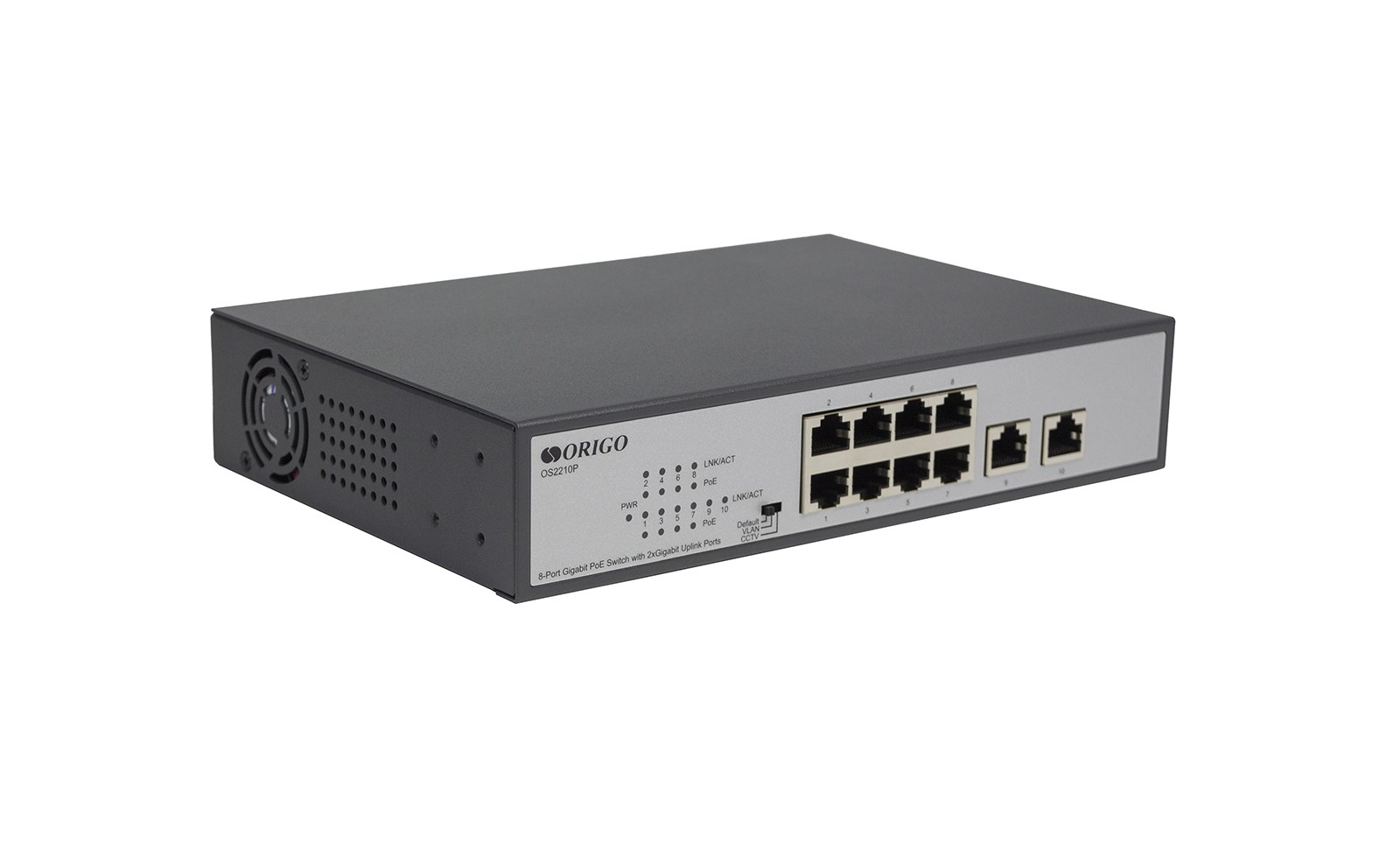 Фото Коммутатор неуправляемый PoE ORIGO Unmanaged Switch 8x1000Base-T PoE, 2x1000Base-T, PoE Budget 120W, Long-range PoE up to 250m, 19" w/brackets