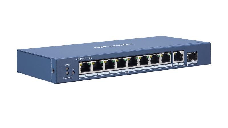 Фото Коммутатор Hikvision DS-3E0510P-E, 8×1 Гбит/с PoE+ + 1×1 Гбит/с + 1×1 Гбит/с SFP, неуправляемый