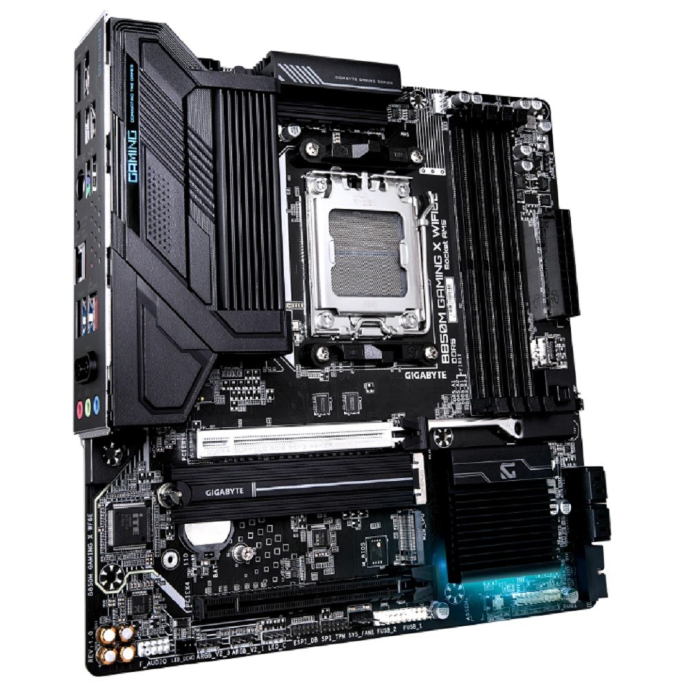 Фото Материнская плата Gigabyte B850M GAMING X WIFI6E/WF6E, Socket AM5, AMD B850, 4xDDR5, 4xSATA, 2xM.2, 1xPCI-E 5.0 x16, 1xPCI-E 3.0 x4, 1xHDMI, 2xDP, 1x 2.5Gb LAN, 1xUSB-C 3.2 Gen 2, 1xUSB-A 3.2 Gen 2, 2xUSB-A 3.2 Gen 1, 4xUSB-A 2.0, 3x3.5 мм, 7.1, Micro-ATX