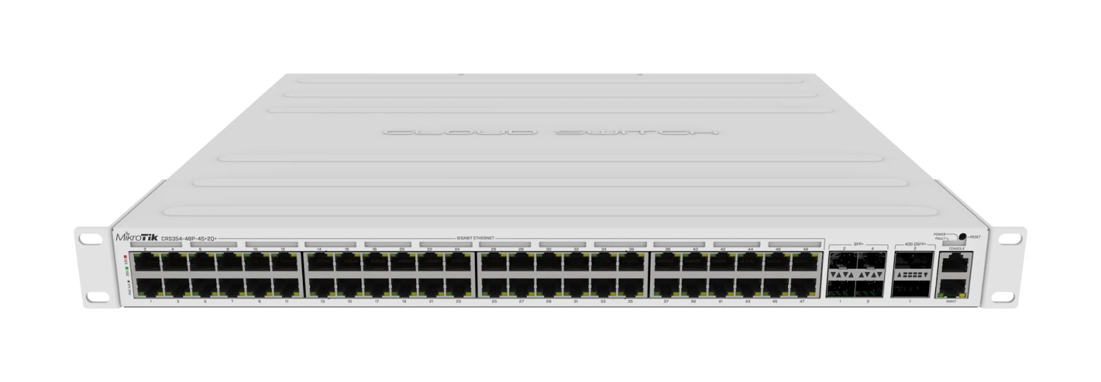 Фото Коммутатор MikroTik CRS354-48P-4S+2Q+RM, 48×1 Гбит/с PoE + 4×10 Гбит/с SFP+ + 2×40 Гбит/с QSFP+, управляемый