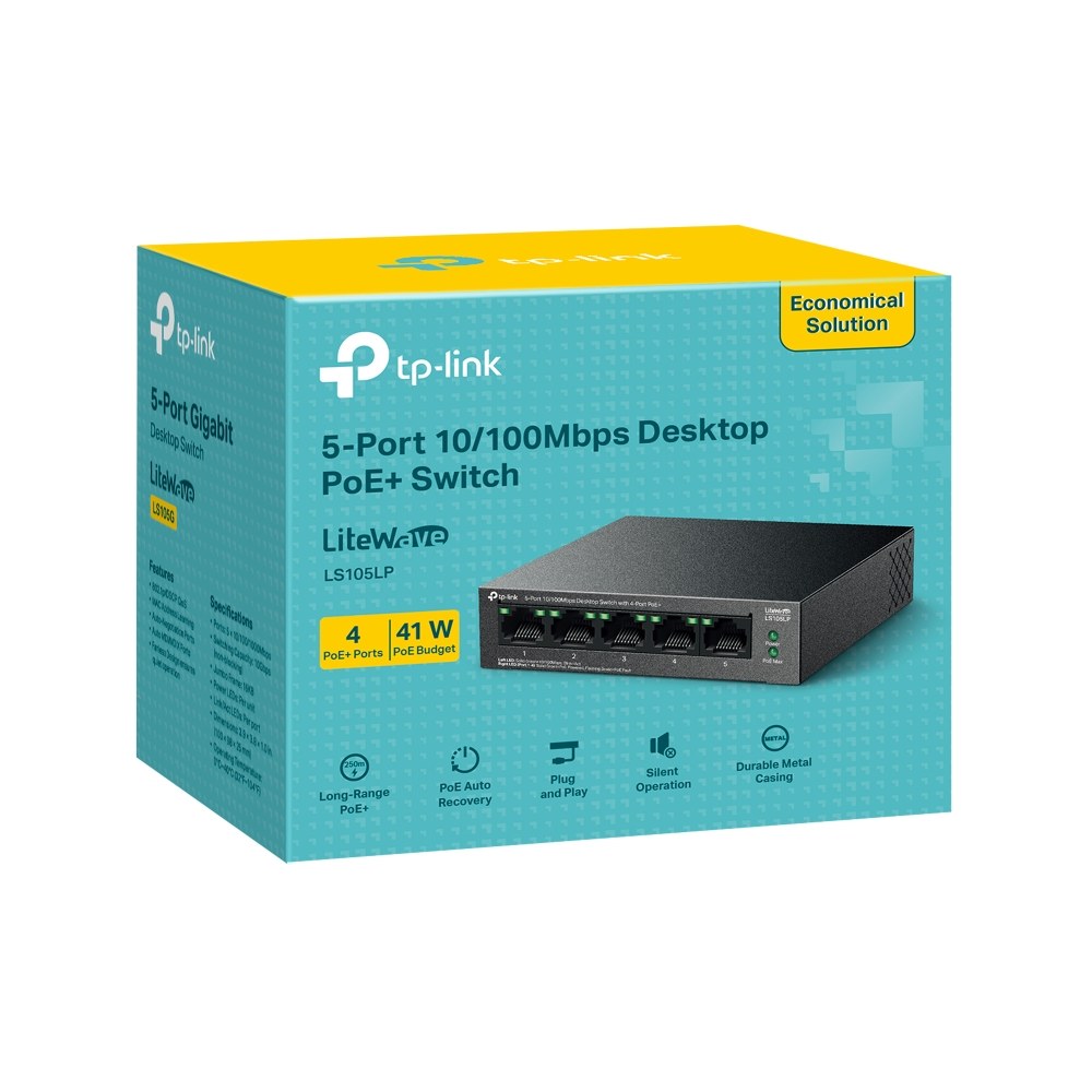 Фото Коммутатор настольный TP-Link LS105LP с 5 портами 10/100 Мбит/с (4 порта PoE)