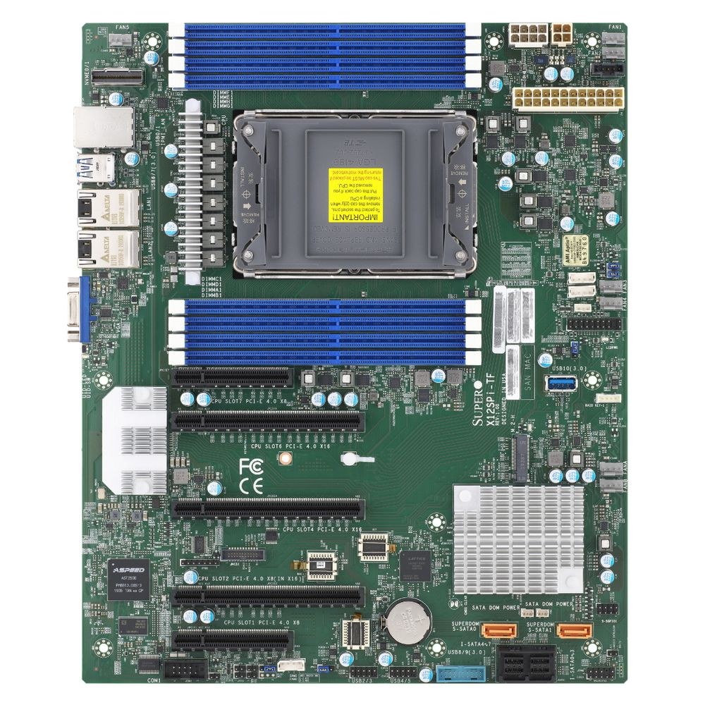 Фото Материнская плата серверная SuperMicro X12SPL-F-B, сокет LGA4189, Intel C621A, DDR4 ECC, 8xDDR4, 2xPCIe 4.0 x16, 5xPCIe x8, 10xSATA, 1xM.2, 2xUSB 3.2, 2xUSB 2.0, 2xRJ-45, VGA, ATX