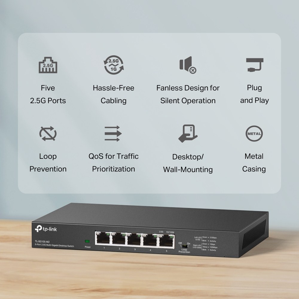 Фото Коммутатор TP-Link TL-SG105-M2, 5×2.5 Гбит/с, неуправляемый