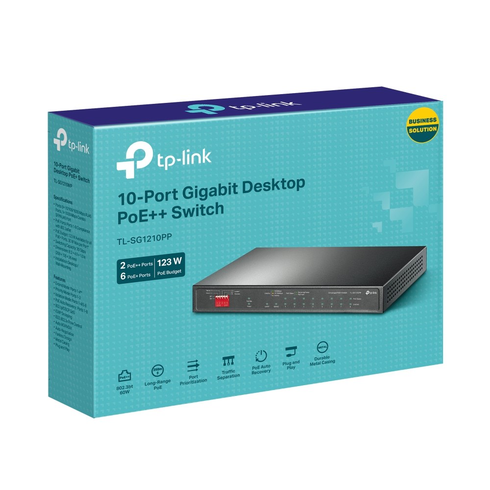 Фото Сетевой коммутатор TP-LINK 1xSFP 1xRJ45 Количество портов PoE+ 6 123 Вт TL-SG1210PP