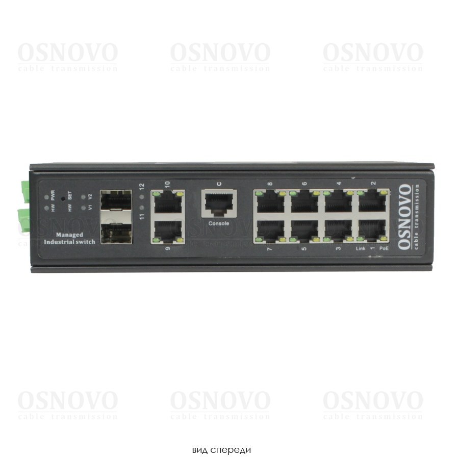 Фото Промышленный управляемый (L2+) PoE коммутатор Osnovo SW-80822/ILR - Gigabit Ethernet на 10 портов. Порты: 8 x GE (10/100/1000Base-T) с PoE (до 30W) + 2 x GE Combo (RJ45 10/100/1000Base-T+ SFP 1000Base-X)