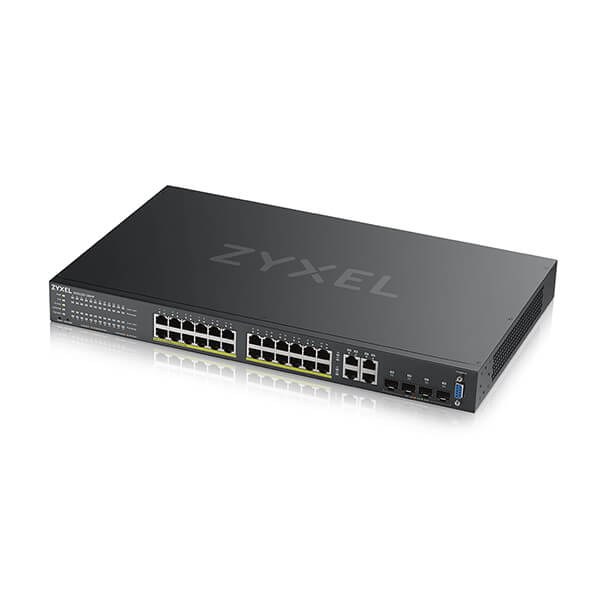 Фото Коммутатор гибридный L2 PoE+ Zyxel NebulaFlex Pro GS2210-28HP, rack 19", 24xGE PoE+, 4xCombo (SFP/RJ-45), бюджет 375 Вт, автономное/облачное управление