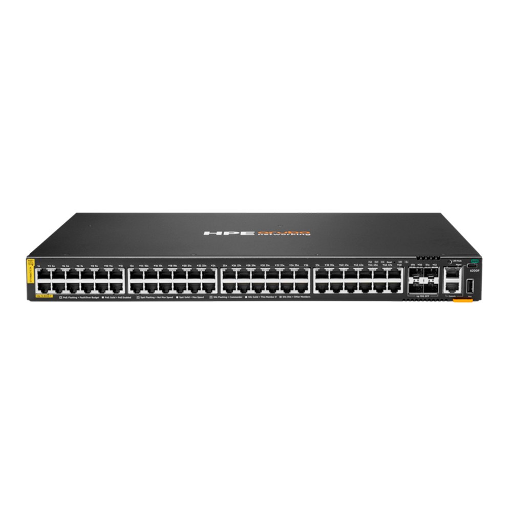 Фото Коммутатор HPE Aruba Networking CX 6200F 48G Class 4 PoE 4SFP+ 740W, 48×1 Гбит/с PoE+ + 4×10 Гбит/с SFP+ Uplink, управляемый