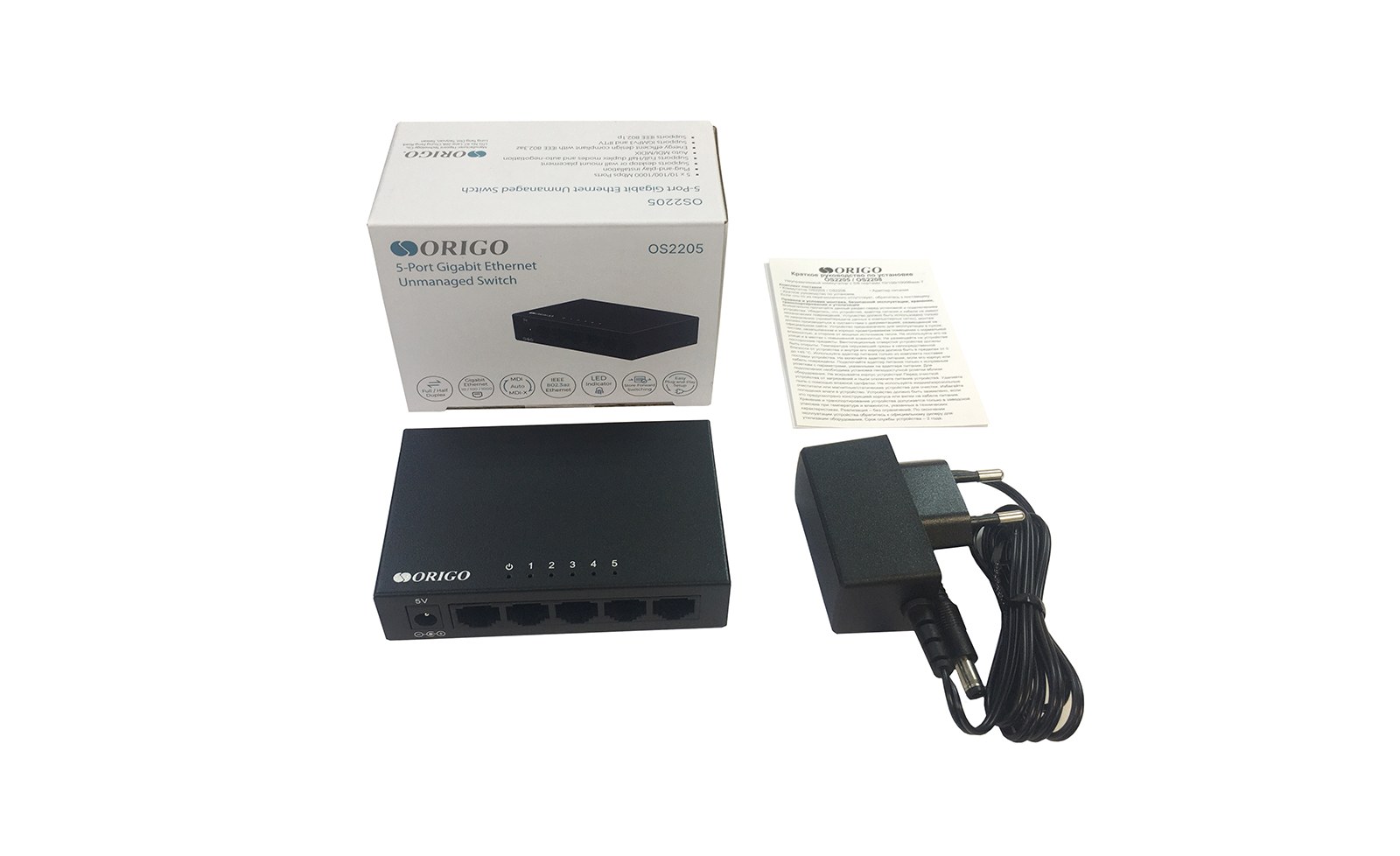 Фото Коммутатор ORIGO Unmanaged switch, 5x1000Base-T, metal case