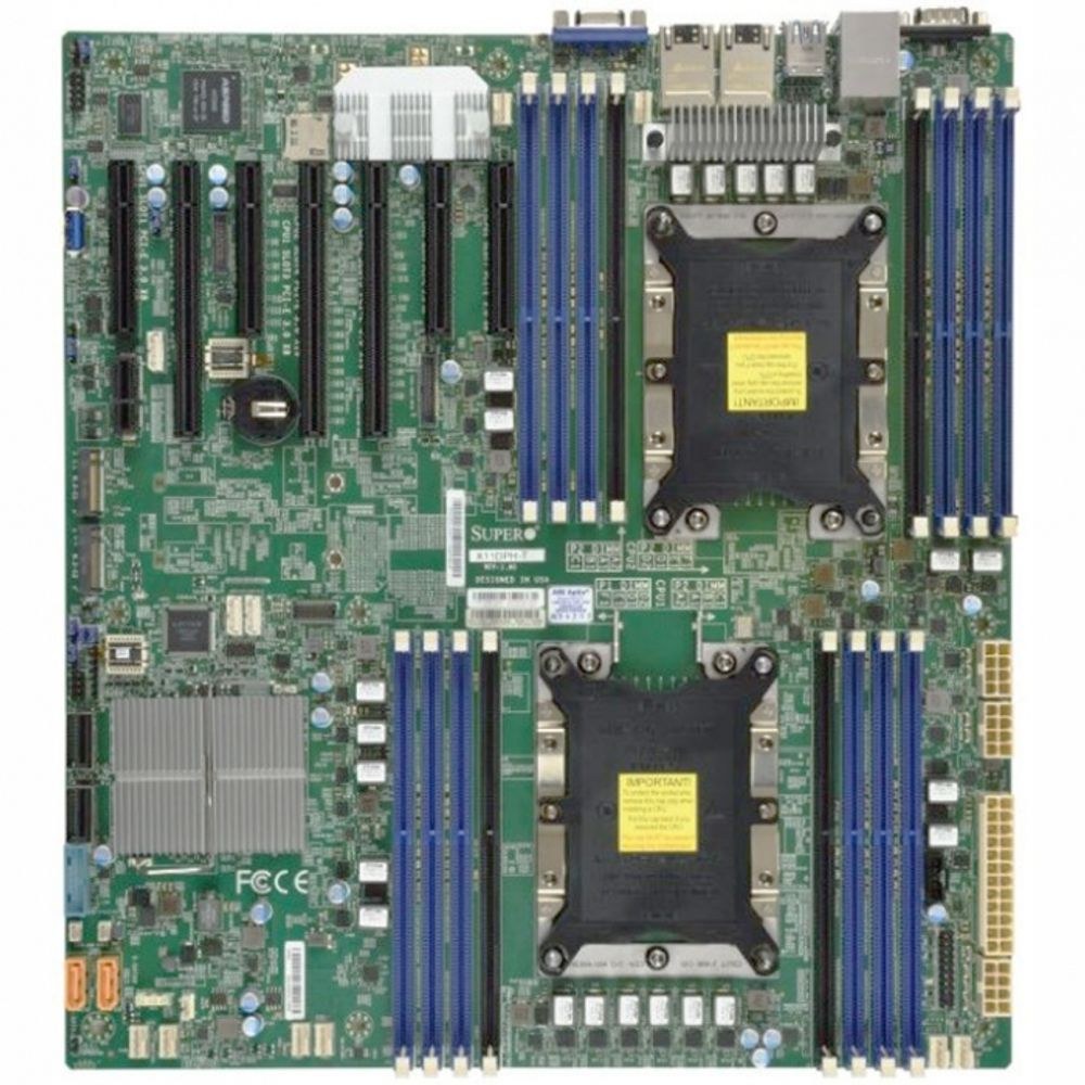 Фото Материнская плата Supermicro MBD-X11DPI-N-B, LGA 3647, Intel C621, 16xDDR4, 14xSATA, 1xM.2, 6xPCI-E 3.0 (x16, x8), 2x 1Gb LAN, 1xVGA, 4xUSB-A 2.0, 3xUSB-A 3.2 Gen 1, 2xCOM, E-ATX, Bulk