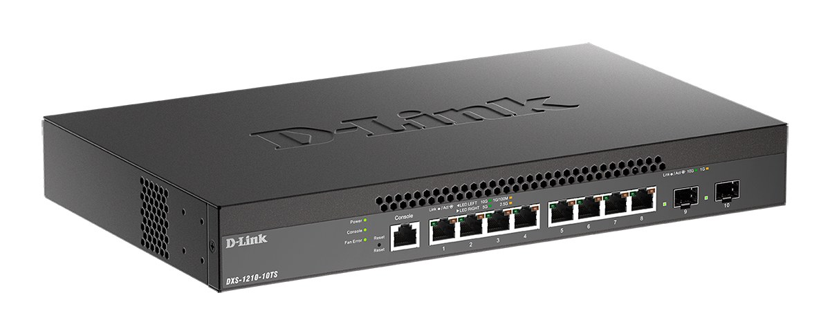 Фото Коммутатор D-Link DXS-1210-10TS/B1A 8G 2SFP+, 8×1 Гбит/с + 2×10 Гбит/с SFP+, настраиваемый