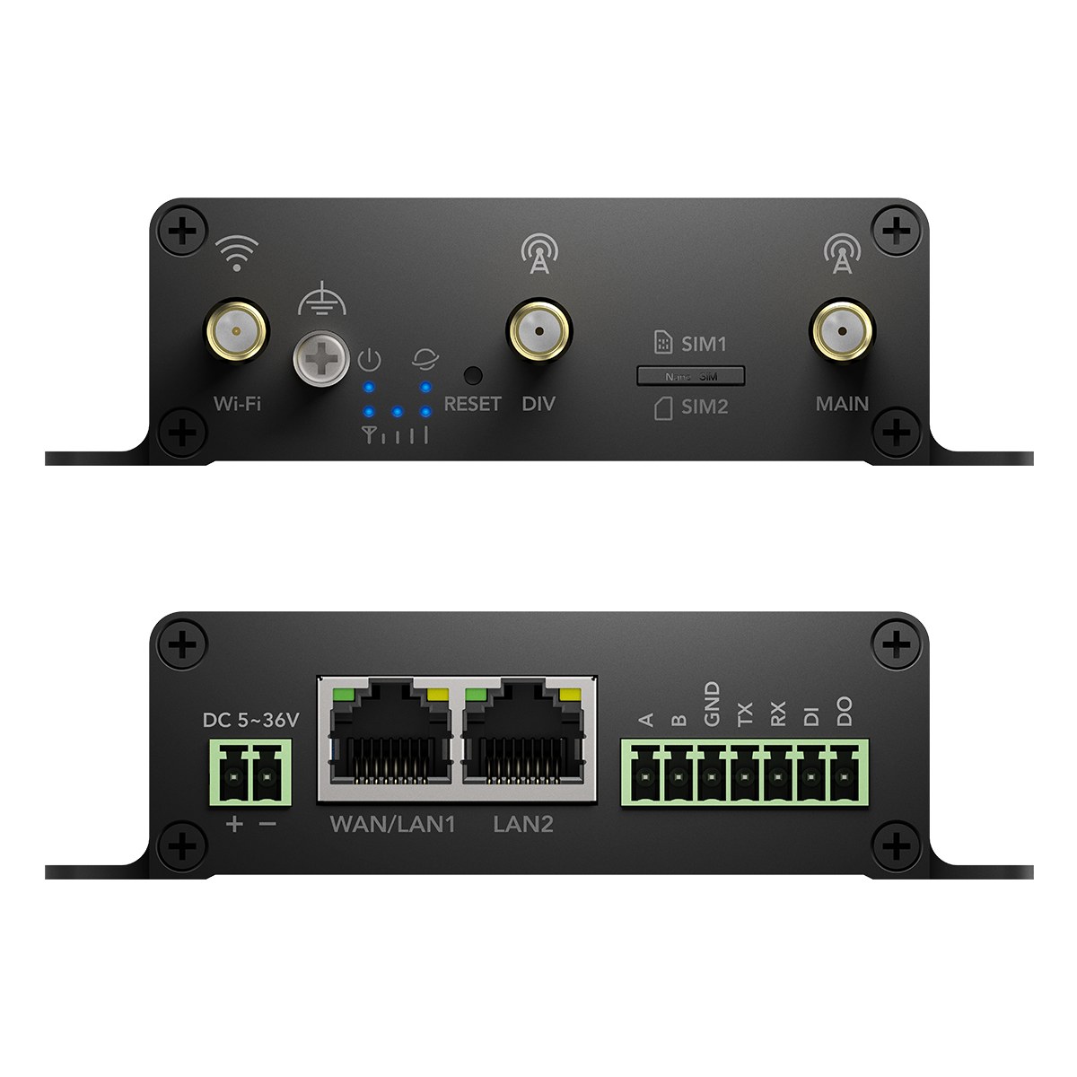 Фото Промышленный маршрутизатор Industrial 4G LTE Cat4 Wi-Fi Router, LTE Cat4, N150 WiFi, 2 x 10/100M RJ45 Ports, 2 x SIM Slots, 1 x RP-SMA(Wi-Fi), 2 x SMA(4G), 1 x 7-Pin Industrial interface(RS485/RS232/IO), 1x 2-Pin Power Port, Support Wide Range Voltage, Su