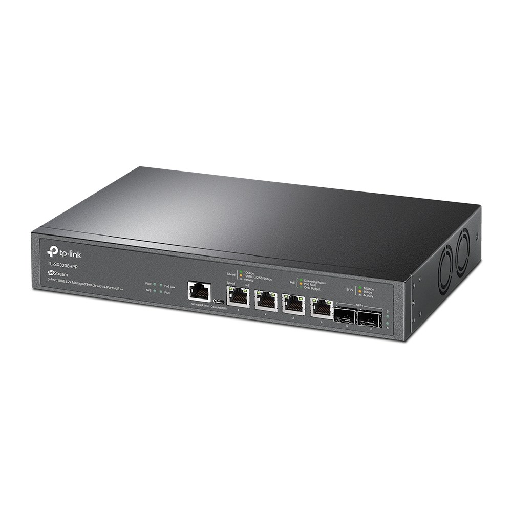 Фото Коммутатор TP-Link JetStream 6-портовый управляемый с 4 портами PoE++ 10GBase-T и 2 слотами SFP+ 10GE уровня 2+