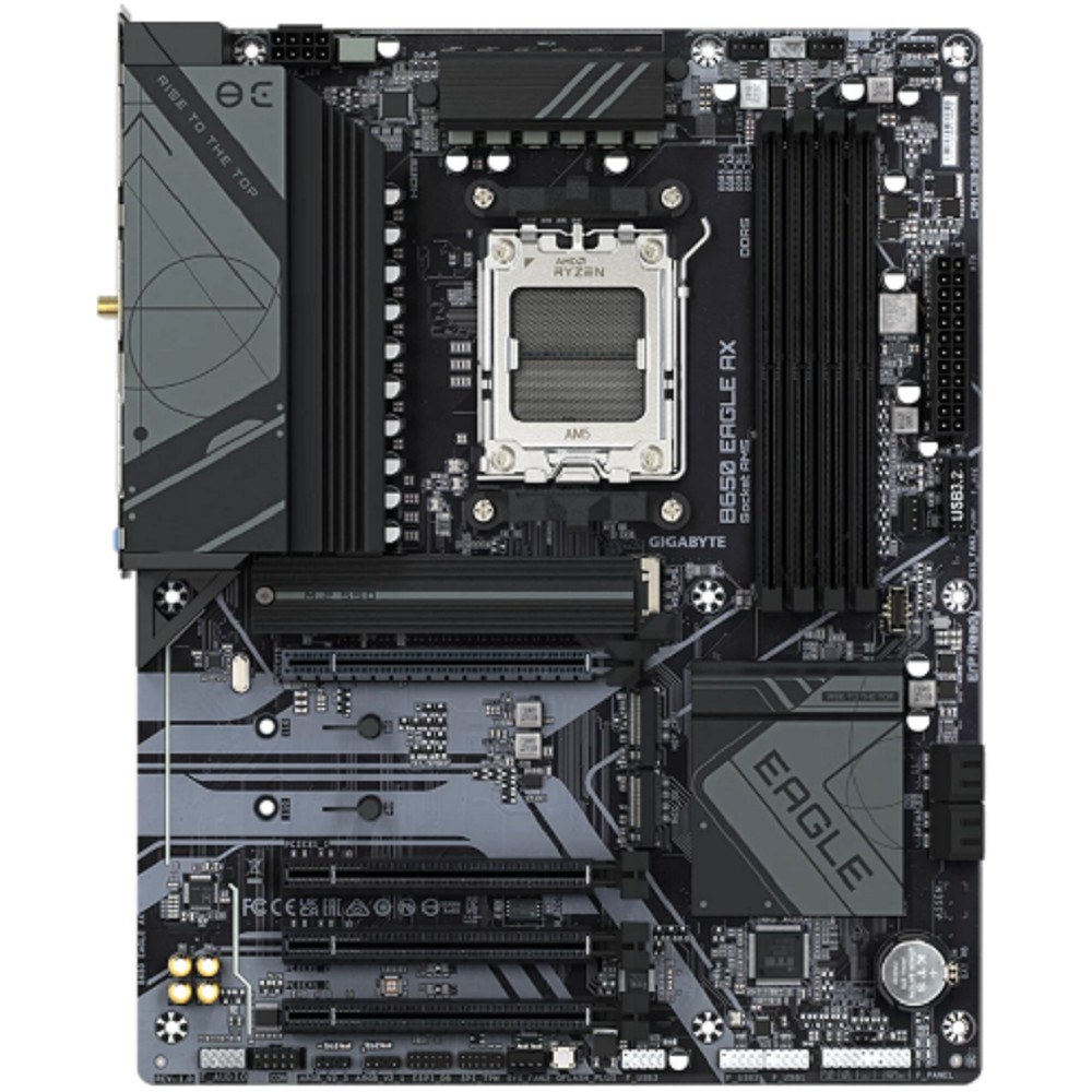 Фото Материнская плата GIGABYTE B650 EAGLE, AM5, AMD B650, 4xDDR5, 4xSATA, 3xM.2, 1xPCI-E 4.0 x16, 1xHDMI, 1xDP, 2xUSB-C 3.2 Gen 1, 2xUSB-A 3.2 Gen 2, 6xUSB-A 2.0, 1x 1Gb LAN, 3x3.5 мм, 7.1, ATX