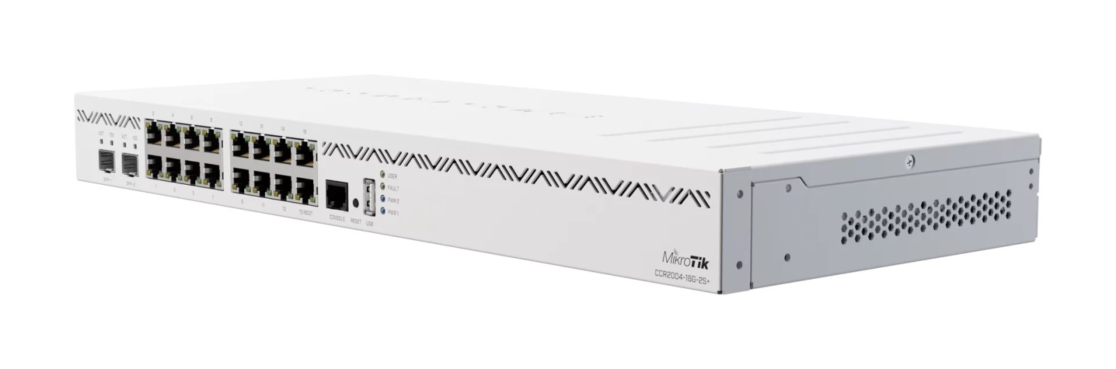 Фото Маршрутизатор Mikrotik CCR2004-16G-2S+, 16×1 Гбит/с + 2×10 Гбит/с SFP+, управляемый