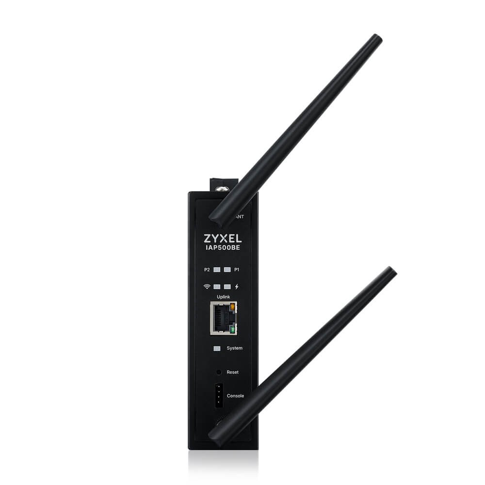 Фото Точка доступа промышленная ZYXEL Wi-Fi 7 Industrial Access Point Zyxel NebulaFlex Pro IAP500BE, 802.11be (BE5100), MU-MIMO 2x2+2x2, external antennas (included), 1xLAN 2.5GE, PoE or dual power DC-input, DIN rail/wall mount