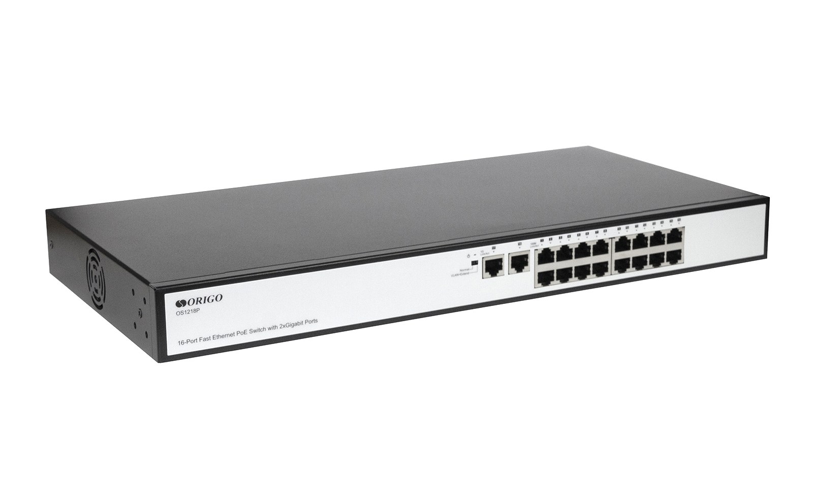 Фото Коммутатор неуправляемый PoEORIGO OS1218P/190W/A1A 16x100Base-TX PoE+, 2x1000Base-T, PoE-бюджет 190 Вт, корпус металл