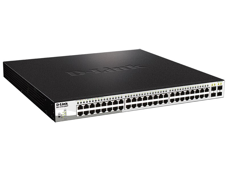 Фото Коммутатор управляемый 2 уровня D-Link DGS-1210-52MPP/ME/B3A PROJ с 48 портами 10/100/1000Base-T и 4 портами 1000Base-X SFP (48 портов с поддержкой PoE 802.3af/802.3at (30 Вт), PoE-бюджет 740 Вт)