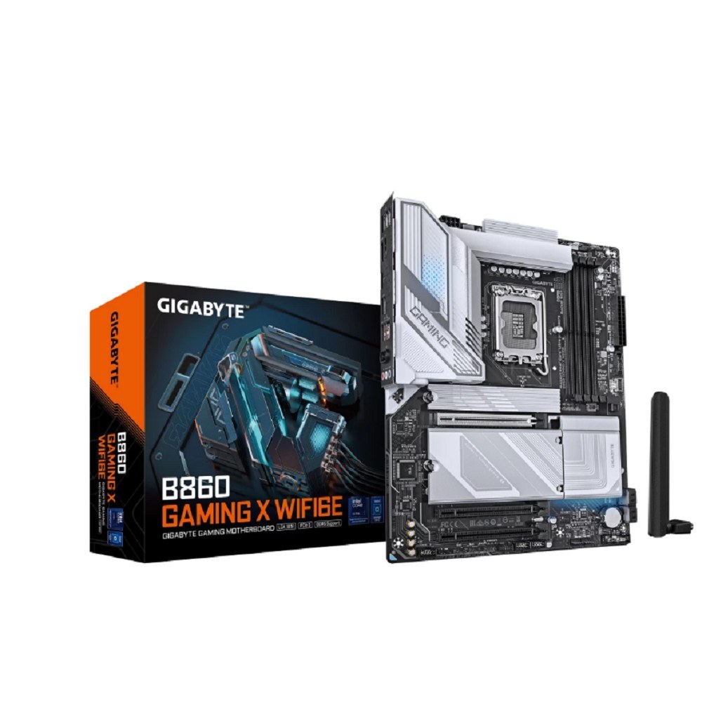 Фото Материнская плата Gigabyte B860 GAMING X WIFI6E, LGA 1851, Intel B860, 4xDDR5, 4xSATA, 3xM.2, 1xPCIe 5.0 x16, 1xPCIe 4.0 x16, 2xUSB 3.2 Gen 1, 1xUSB 3.2 Gen 2, 1xUSB 4.0 Type-C, 1x 2.5Gb LAN, 3x3.5 мм, 7.1, ATX