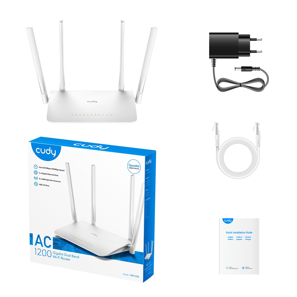 Фото Роутер беспроводной Cudy WR1300 AC1200 10/100/1000BASE-TX/Wi-Fi белый