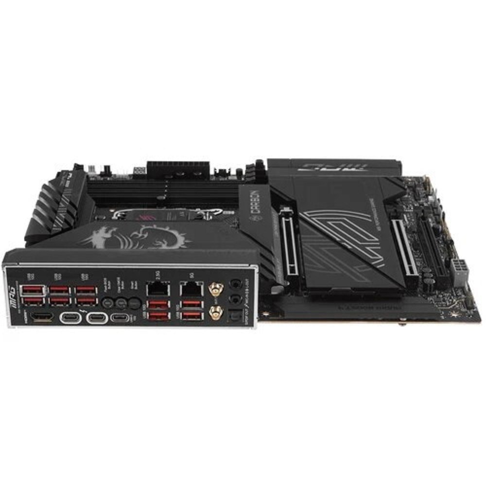 Фото Материнская плата MSI MPG Z890 CARBON WIFI, LGA 1851, Intel Z890, 4xDDR5, 4xSATA, 5xM.2, 1xPCI-E 5.0 x16, 1xPCI-E 5.0 x8, 1xPCI-E 4.0 x4, 1xHDMI, 2xUSB-C Thunderbolt 4, 1xUSB-C 3.2 Gen 2, 10xUSB-A 3.2 Gen 2, 2x 5Gb LAN, 2x3.5 мм, 7.1, ATX