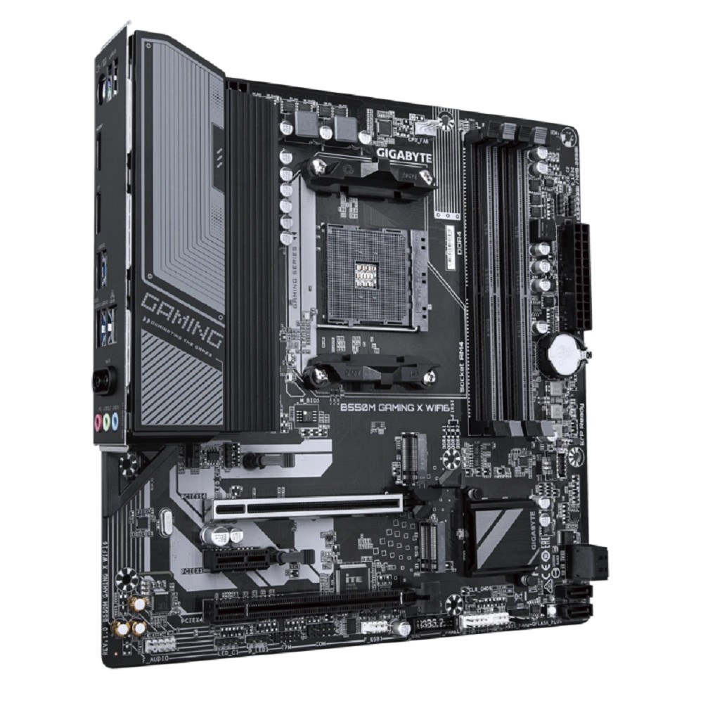Фото Материнская плата Gigabyte B550M GAMING X WIFI6, AM4, AMD B550, 4xDDR4, 4xSATA, 2xM.2, 1xPCIe 4.0 x16, 1xPCIe 3.0 x4, 1xPCIe 3.0 x1, 1xDP, 1xHDMI, 1x1Gb LAN, Wi-Fi 6, Bluetooth 5.3, 4xUSB-A 5Gbps, 2xUSB-A 2.0, 3x3.5 мм, 7.1, mATX