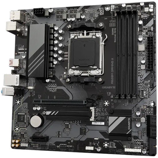 Фото Материнская плата Gigabyte A620M GAMING X, Micro-ATX, AM5, AMD A620, 4xDDR5, 4xSATA, 1xM.2, 1xPCI-E 4.0 x16, 1xPCI-E x1, 1xHDMI, 1xDP, 1x 1Gb LAN, 1xUSB 3.2 Gen 2, 2xUSB 2.0, 2xUSB 3.2 Gen 1, 3x3.5мм, 7.1, ATX